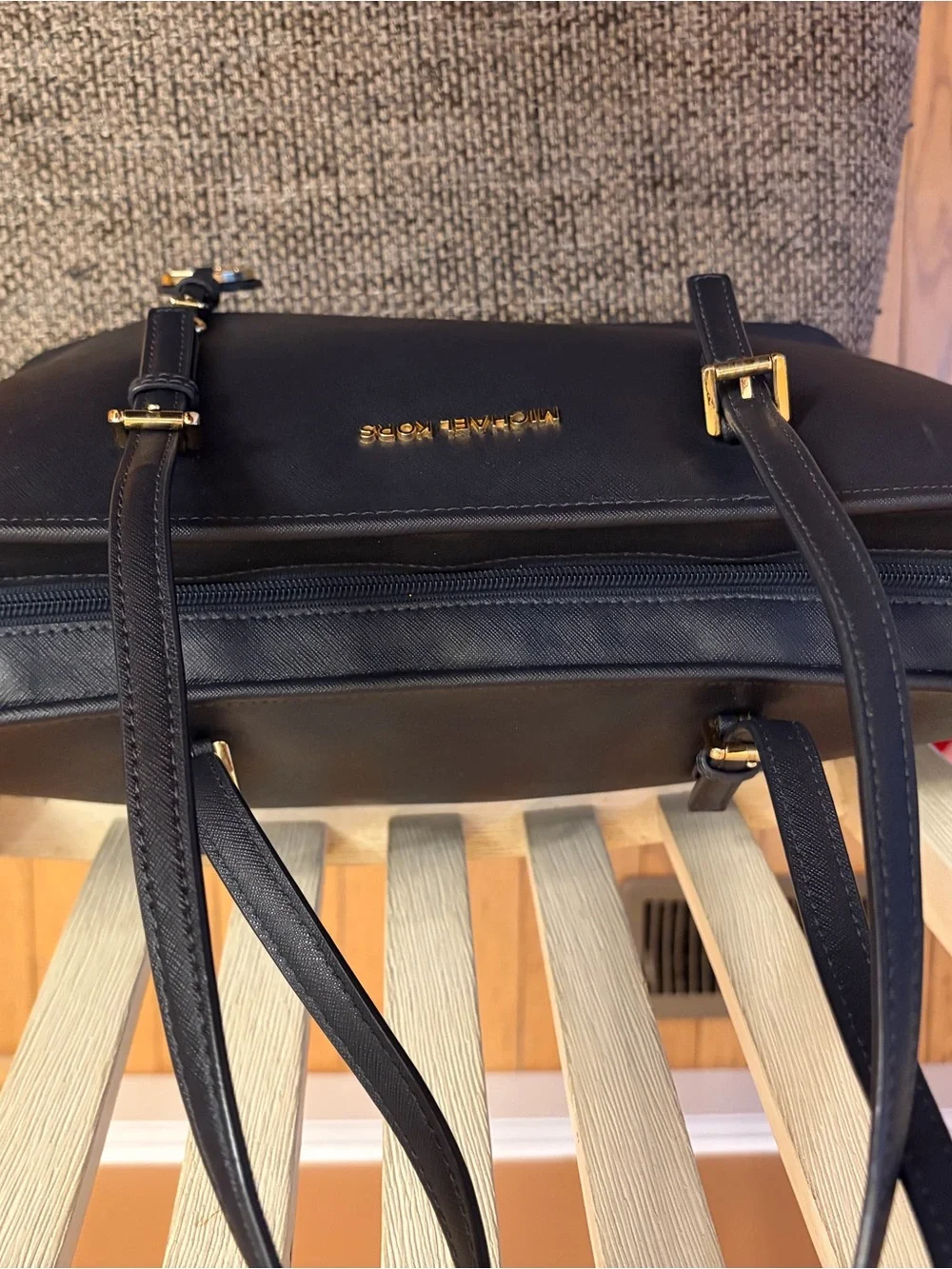 Michael Kors Navy Saffiano Leather Tote with Gold Hardware